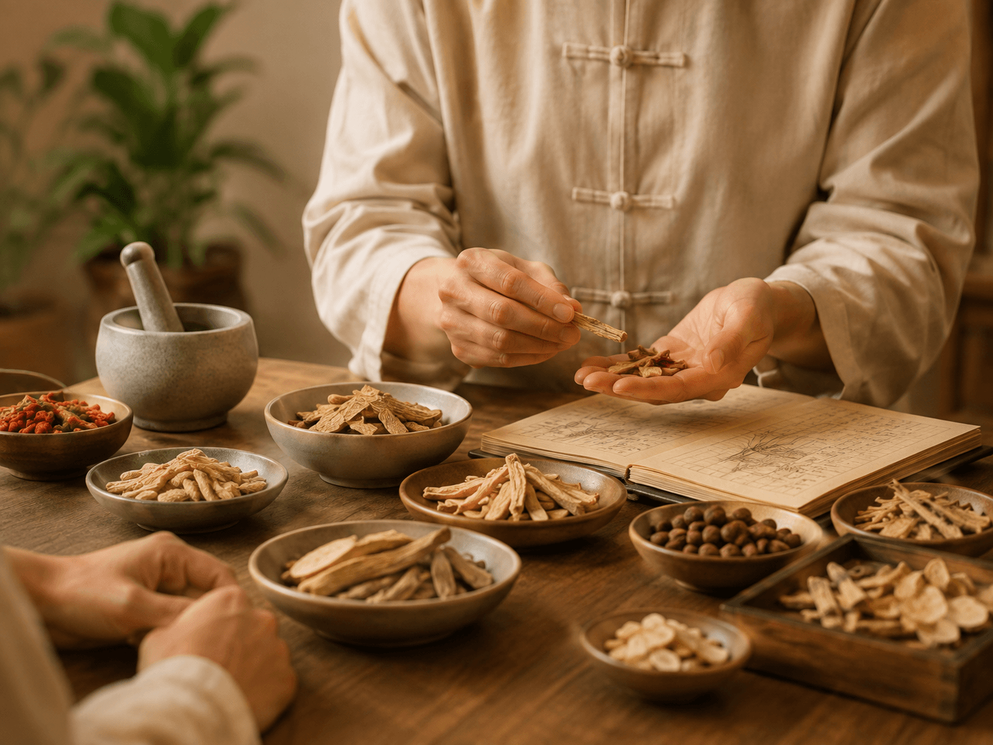 Traditional Chinese Medicine practitioner preparing herbal remedies